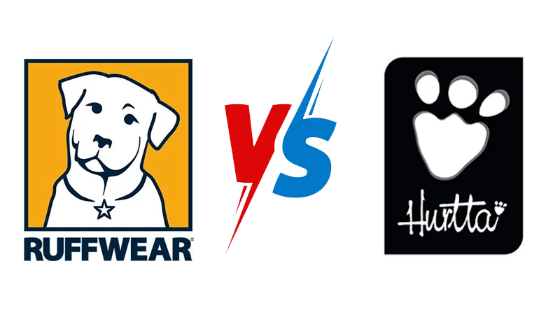Ruffwear and Hurtta logos side by side with a 'vs' in between, indicating a comparison between the two brands.